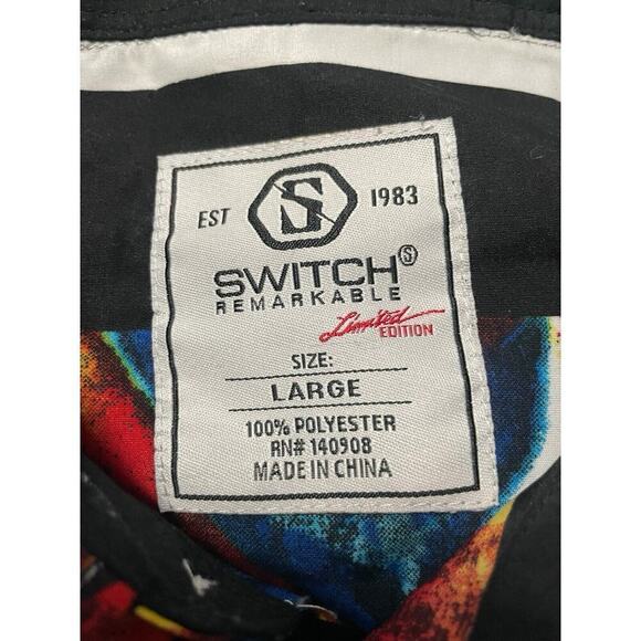 Switch Remarkable Fun Hawaiian Shirt w/ Pocket Men's L Graphic Shark Print Blue - Picture 3 of 3